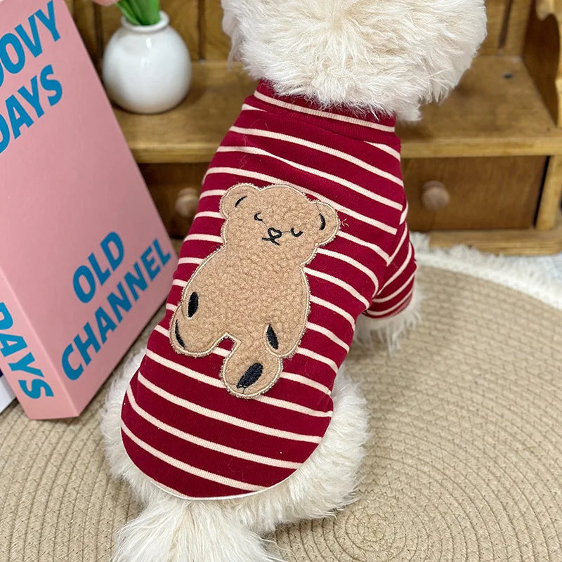 Cozy Striped Teddy Bear Hoodie for Small Dogs and Cats