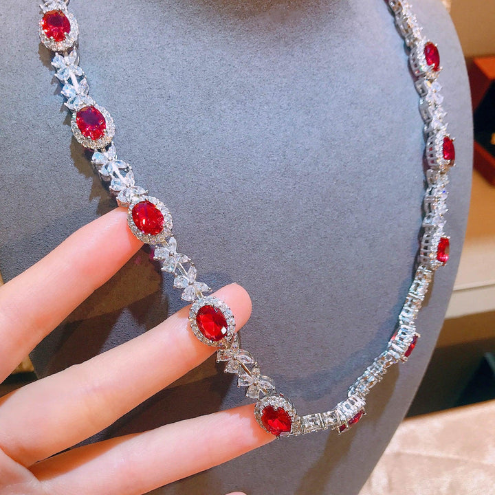 Full Diamond Dove Egg Jewelry Luxury Imitation Ruby Necklace - Trendha