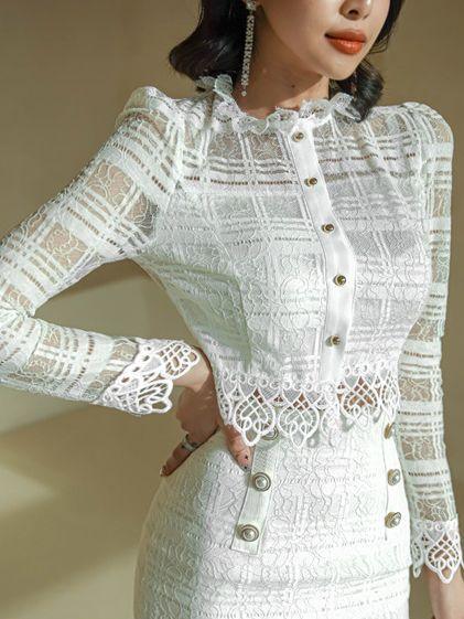 Lace Chanel Style Top Stitching Two-piece Suit - Trendha