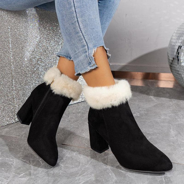 New Plaid Print Plush Ankle Boots Winter Fashoin Square Heel Suede Boots Women Casual Versatile Shoes Autumn And Winter - Trendha