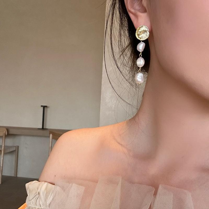 Pearl Gold Coin Spliced Metal Long Earrings - Trendha