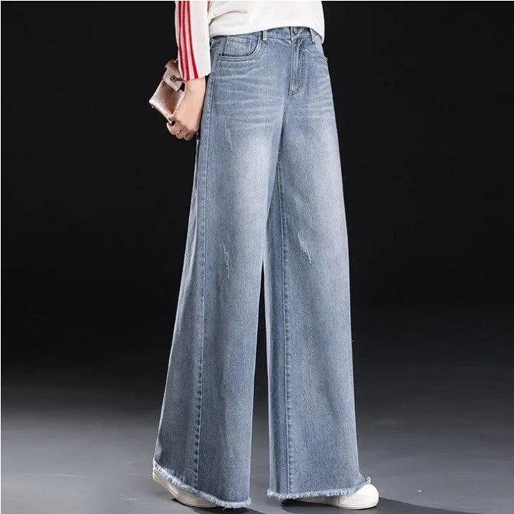 Raw Hem Wide Legs Jeans For Women Baggy Straight Trousers - Trendha