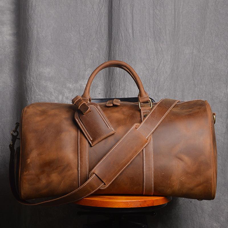 Retro First Layer Cowhide Men's Portable Large Capacity Luggage Bag - Trendha