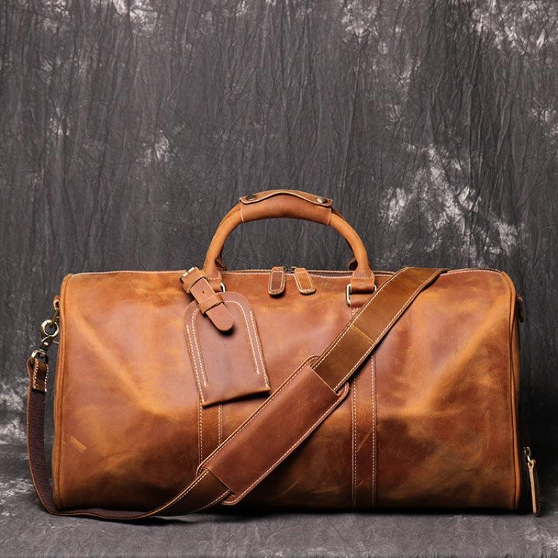 Retro First Layer Cowhide Men's Portable Large Capacity Luggage Bag - Trendha