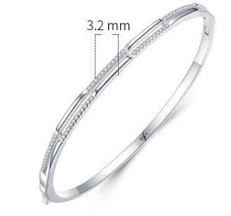 S925 Silver Bracelet Women's Double Layer Line Inlaid With Diamond Opening Collapsible Strap - Trendha