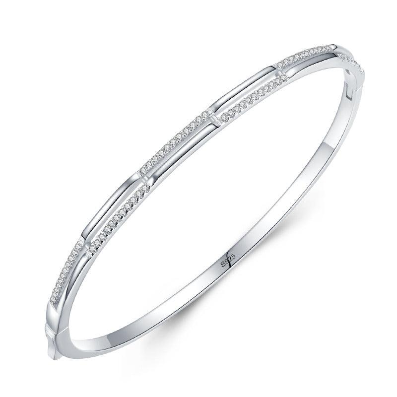 S925 Silver Bracelet Women's Double Layer Line Inlaid With Diamond Opening Collapsible Strap - Trendha