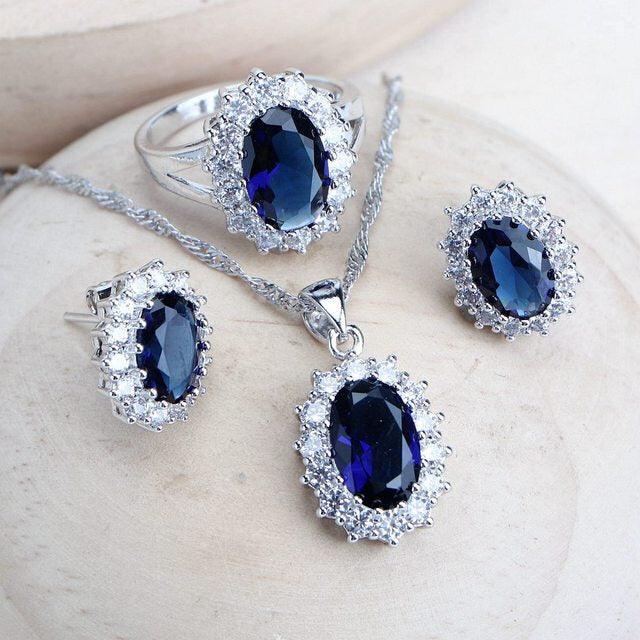 Silver 925 Women Bridal Jewelry Sets Blue Zirconia Costume - Trendha