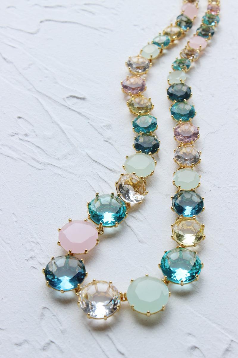 Sky Blue Multi-colored Diamond Wedding Temperament Long Necklace - Trendha