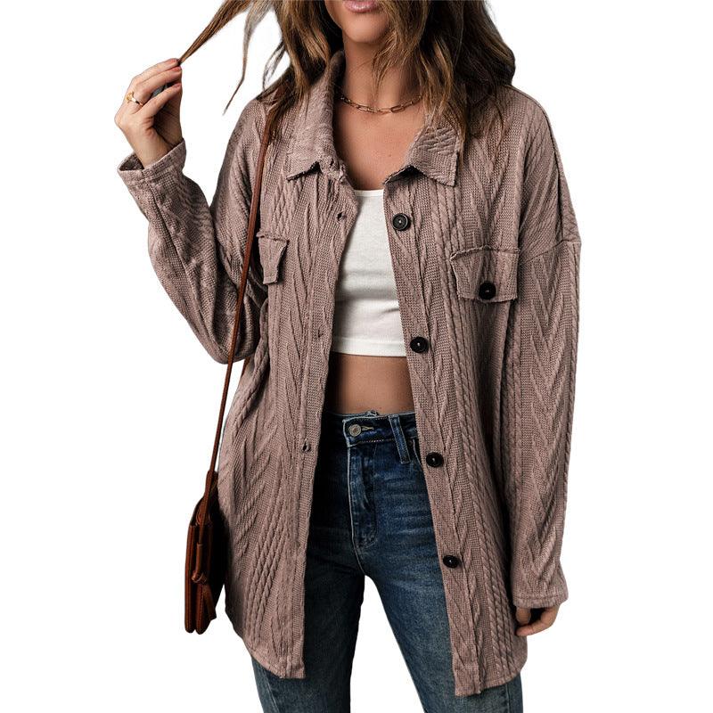 Women's Autumn Winter Shirt Three-dimensional Jacquard Long-sleeved Casual Jacket - Trendha