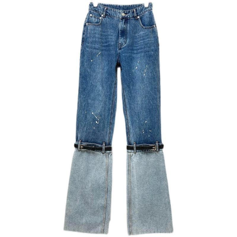 Women's Contrasting Color Patchwork Washed Jeans - Trendha
