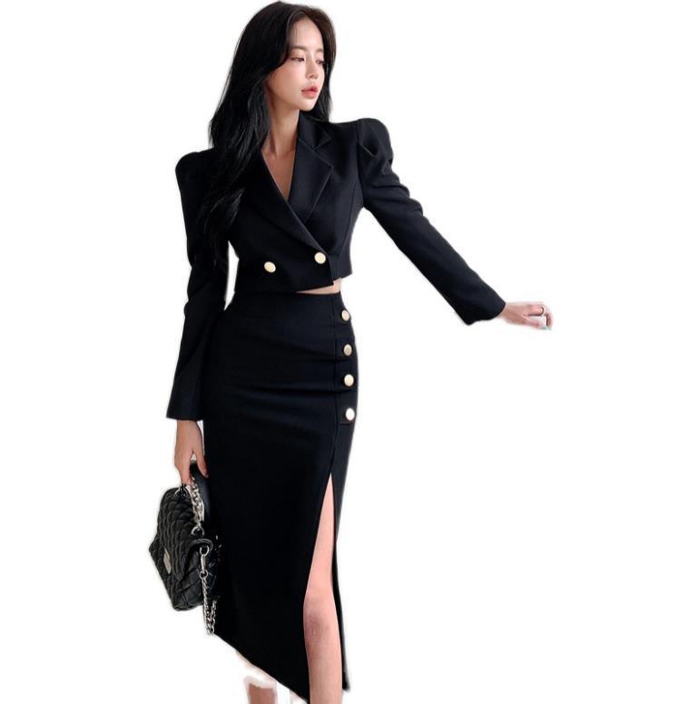 Women's Graceful And Fashionable High Waist Slimming Coat Skirt Suit - Trendha