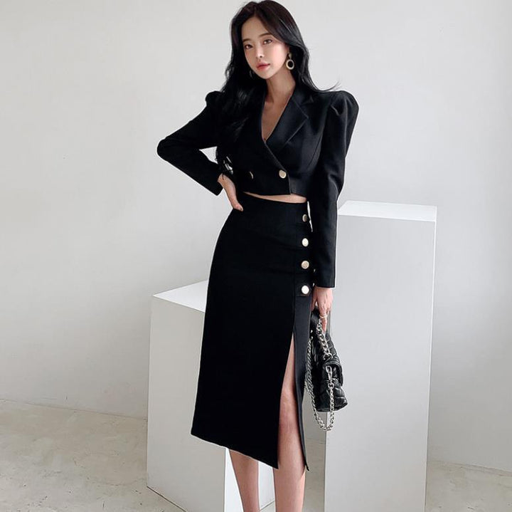 Women's Graceful And Fashionable High Waist Slimming Coat Skirt Suit - Trendha