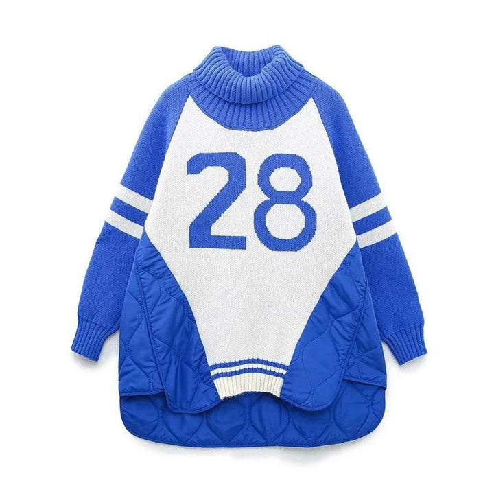 Women's Quilted Baseball Uniform Turtleneck Sweater Loose Idle Style Thermal - Trendha