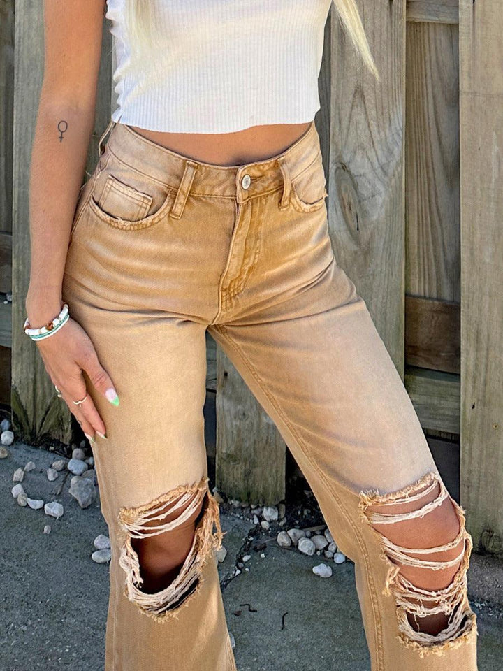 Women's Ripped Straight Loose Jeans - Trendha