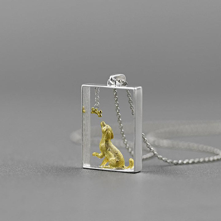 Women's Sterling Silver Pendant Cute Golden Retriever Necklace - Trendha