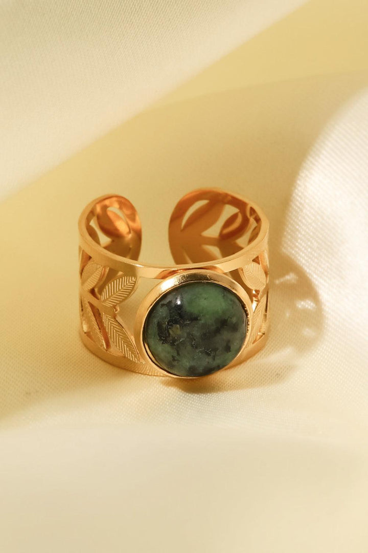 18k Gold Plated Malachite Leaf Ring - Trendha