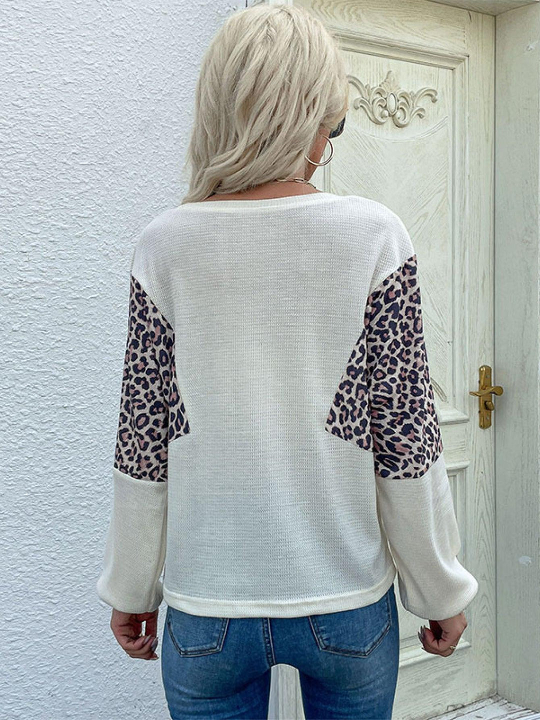 Leopard Color Block Waffle Knit Top - Trendha