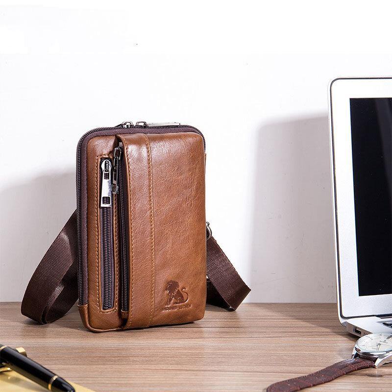Men Genuine Leather Multi-use Vintage Casual 6.5 Inch Phone Waist Bag Crossbody Bag Shoulder Bag - Trendha
