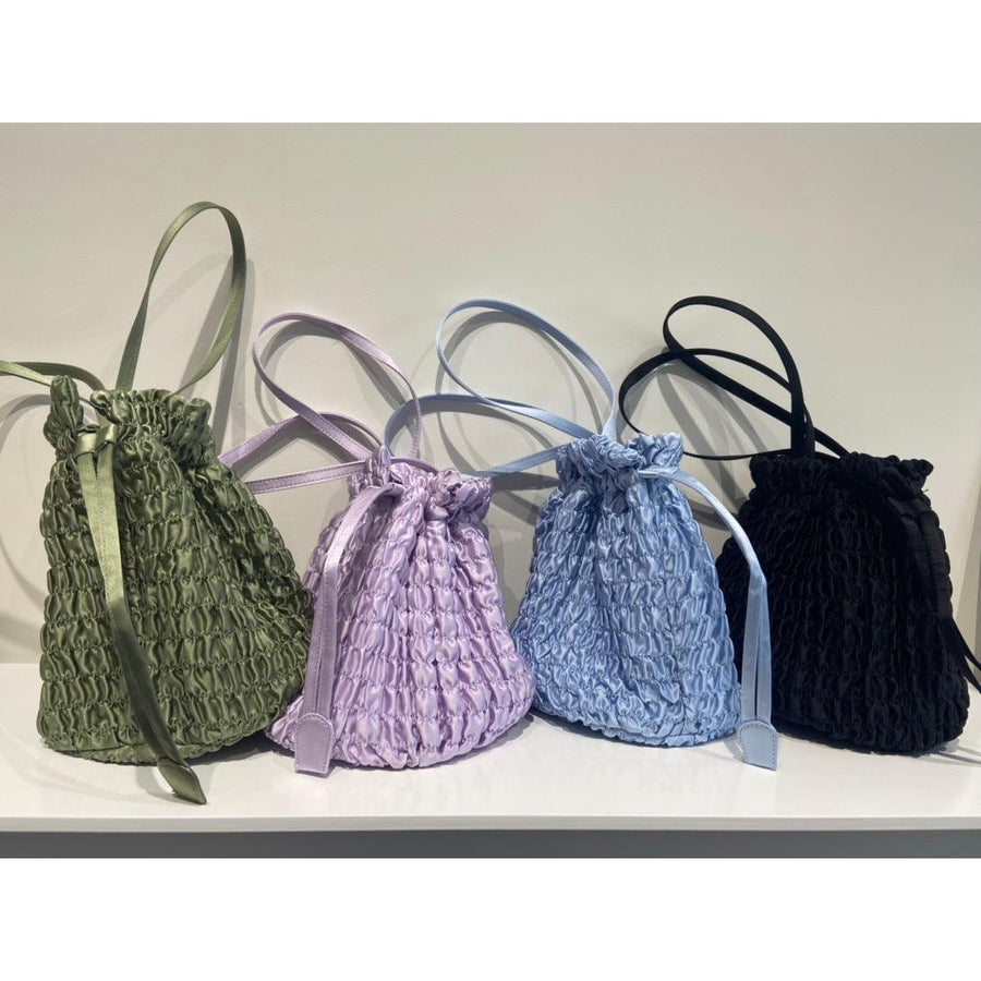 Women's Silk Pleated Drawstring Tote Shoulder Bag - Trendha