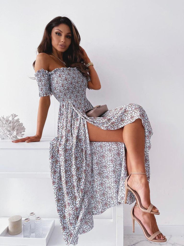 Printed Navy Tube Top Sexy Gown Dress - Trendha