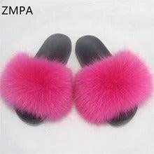 Fox fur slippers flip flops - Trendha