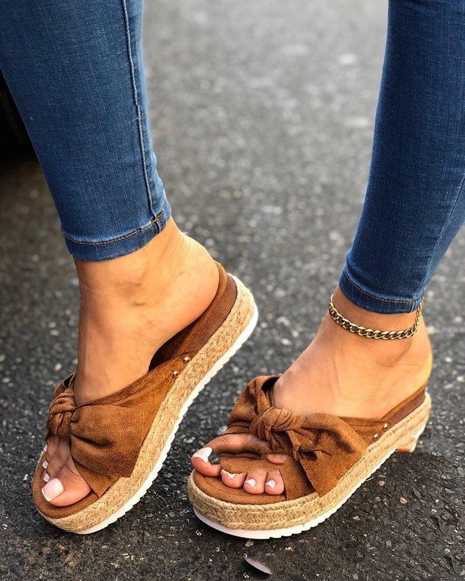 New Hemp Rope Platform Bow Casual Sandals | Stylish and Comfortable Sandals for Everyday Wear - Trendha
