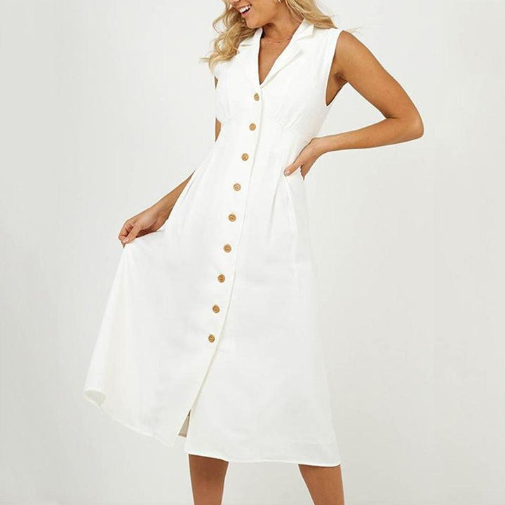 A row of button cotton and linen casual dresses - Trendha