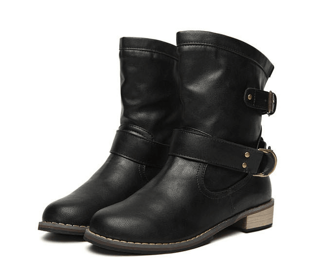 European and American round head low heel boots - Trendha