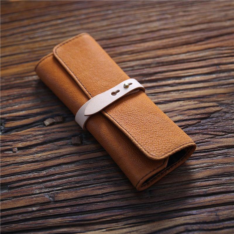 Handmade Men's Genuine Leather Pencil Case Top Layer Cowhide Roll Type - Trendha