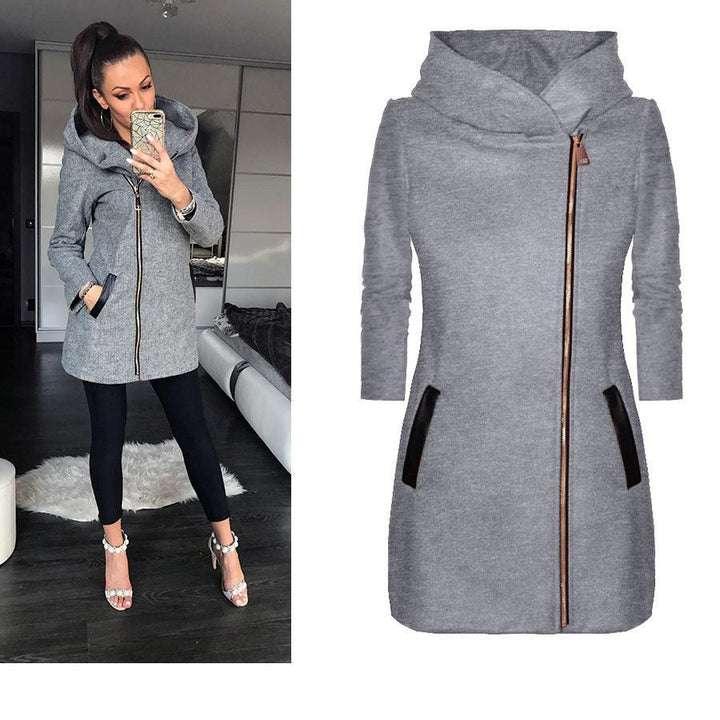 Fashion Side Zipper Plus Fleece Coat Hooded Jacket Sweater Women - Trendha
