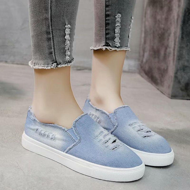 Canvas Single Shoes Casual Denim Flat One Pedal Foreign Trade Large Size Women's Shoes Lovers - Trendha