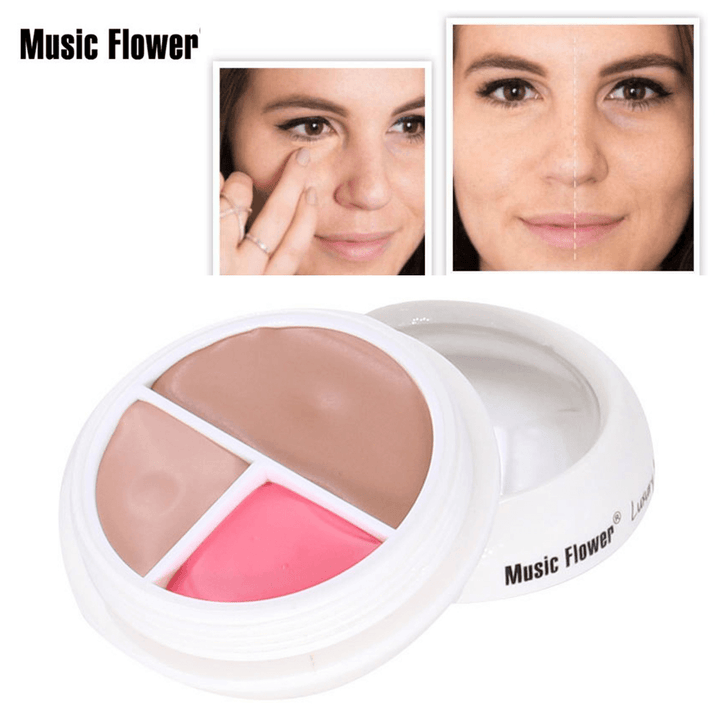 Usic Flower Full Cover 3 in 1 Press Concealer Cream Face Smooth Waterproof Sweat-Proof Long-Lasting Makeup Hydrating - Trendha