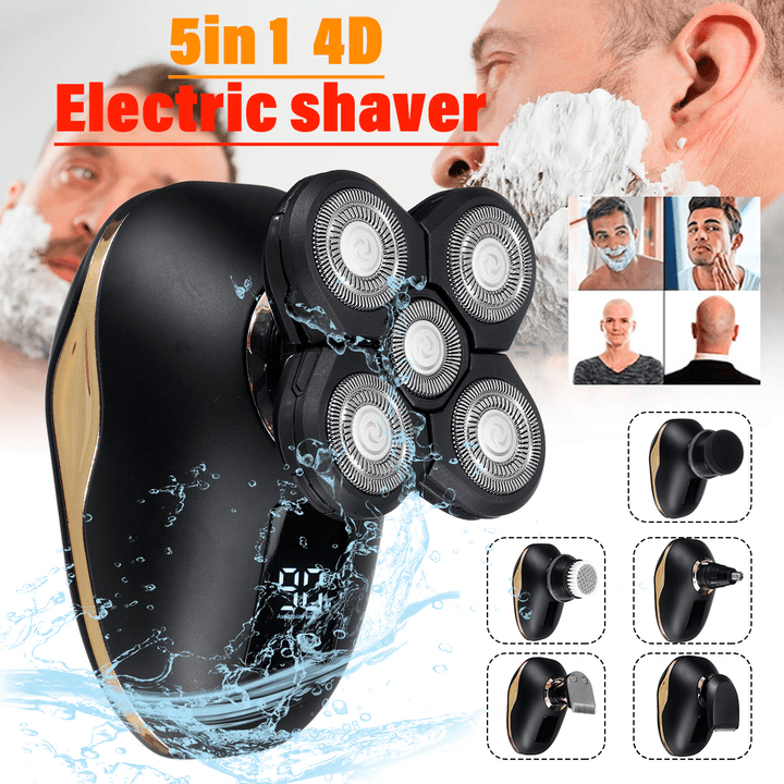 5 in 1 4D Rotary Electric Shaver Rechargeable Bald Head Beard Trimmer Razors - Trendha