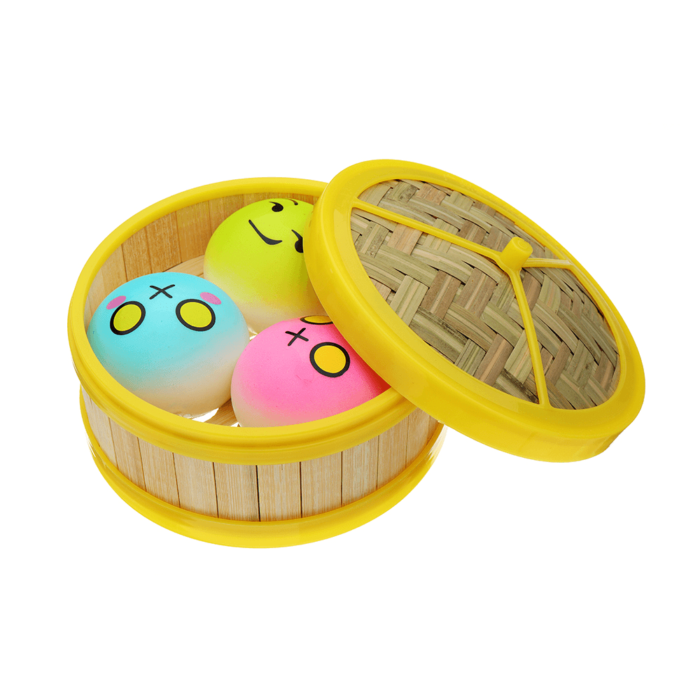 3Pcs Steamed Bread Squishy 6CM Slow Rising Collection Gift Soft Toy with Steamer Cover - Trendha