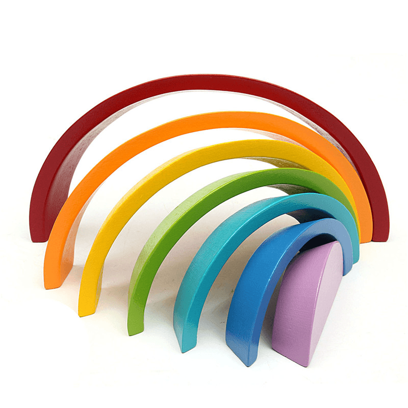 7 Colors Wooden Stacking Rainbow Shape Children Kids Educational Play Toy Set - Trendha