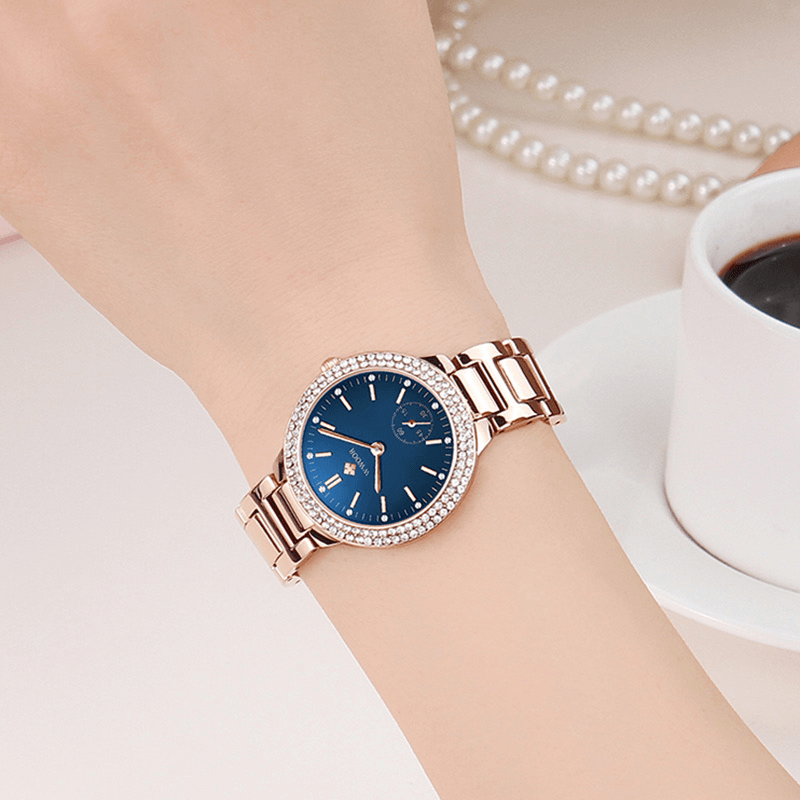 WWOOR 8854 Crystal Casual Style Ladies Wrist Watch Stainless Steel Band Quartz Watches - Trendha