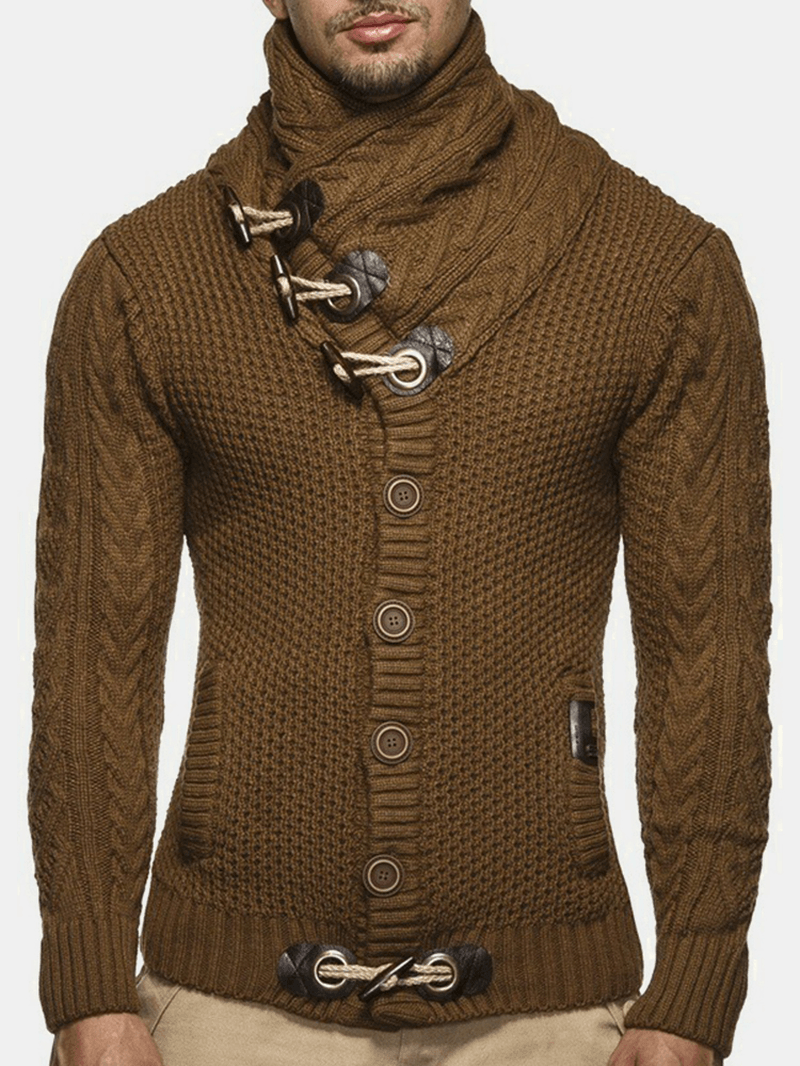 Mens Solid Color Knitted High Neck Single-Breasted Sweater Cardigans - Trendha