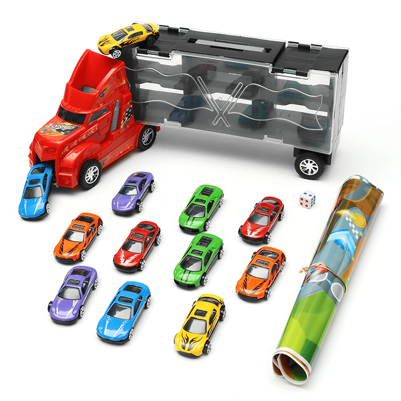 Dibang Container Truck with 12 Alloy Car Puzzle Simulation Car Model Chess Sound Toy Gift - Trendha