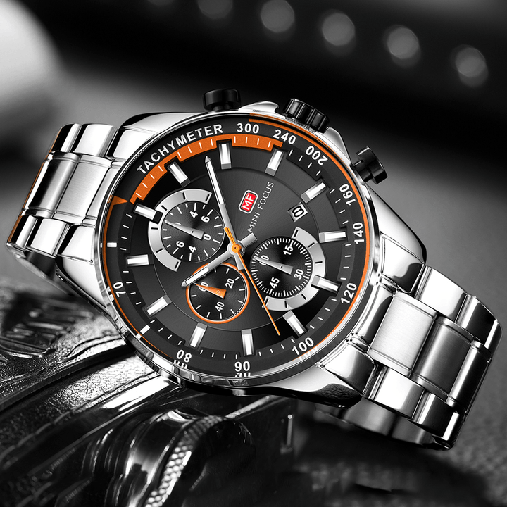MINI FOCUS MF0218G Men's Full Steel Quartz Wristwatch with Date Display - Trendha