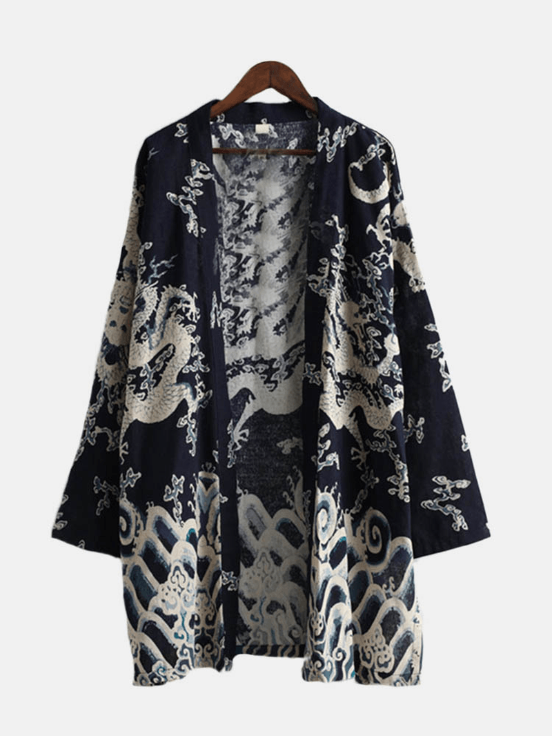 Mens Casual National Linen Kimono Cardigans - Trendha