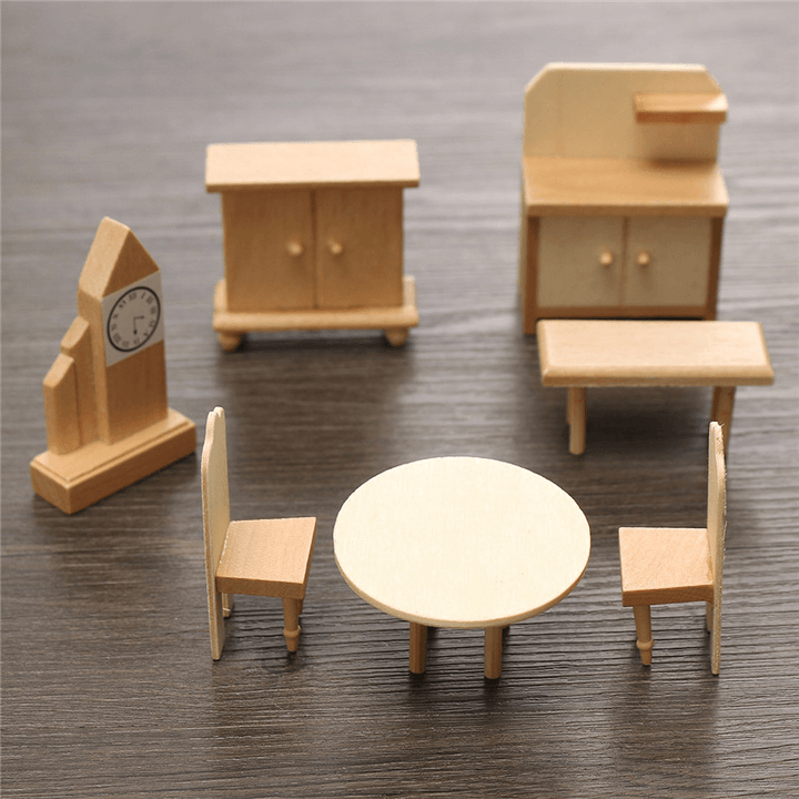 New 29 Pcs 1:24 Scale Dollhouse Miniature Unpainted Wooden Furniture Model Suite - Trendha