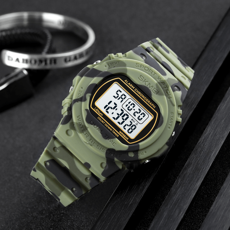 SKMEI 1776 Casual Fashion Dual Time 12/24 Hour Clock LED Backlight Shockproof PU Case 5ATM Waterproof Digital Watch - Trendha