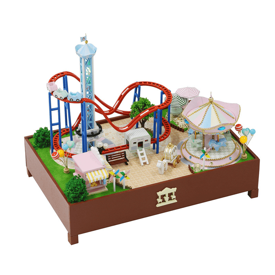 Hongda S2132Z Playground Carousel Roller Coasters 3D Hand-Assembled Doll House Miniature Furniture Kit with LED Lights Music Rotating Puzzle Toy for Gift Collection House Decoration - Trendha
