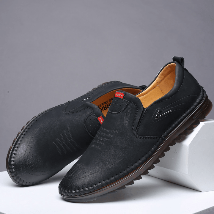 Men Microfiber Leather Slip Resistant Soft Sole Casual Business Loafers - Trendha