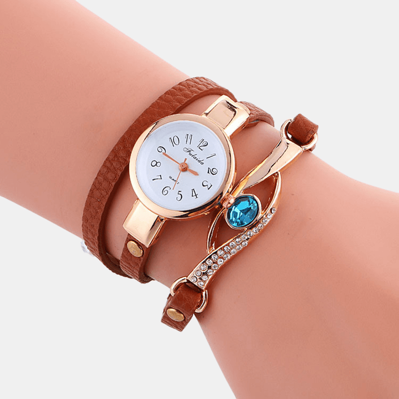 Retro Pu Strap Rhinestone Multi-Layer Lady Watch Metal Blue Crystal Adjustable Wrist Watch Quartz Watch - Trendha