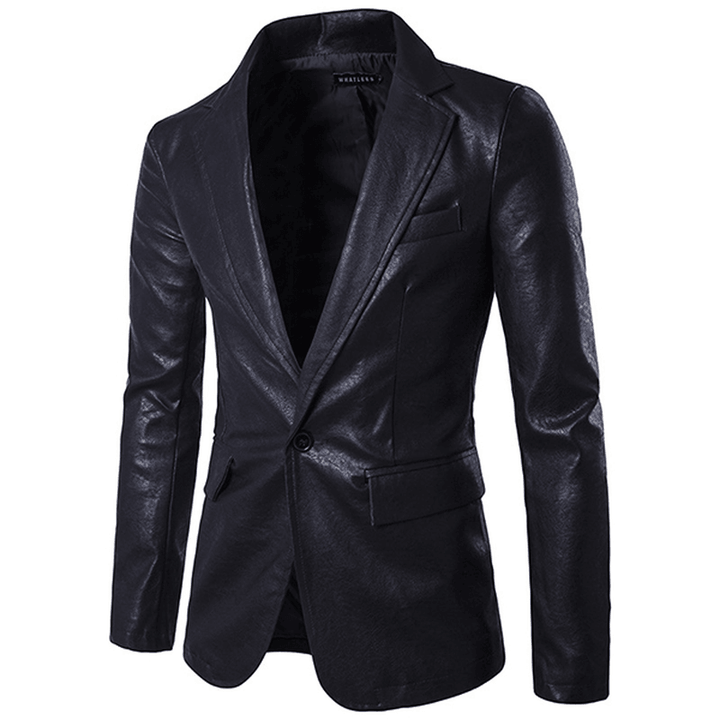 Solid Color PU One Button Slim Fit Bress Blazer Suits for Men - Trendha