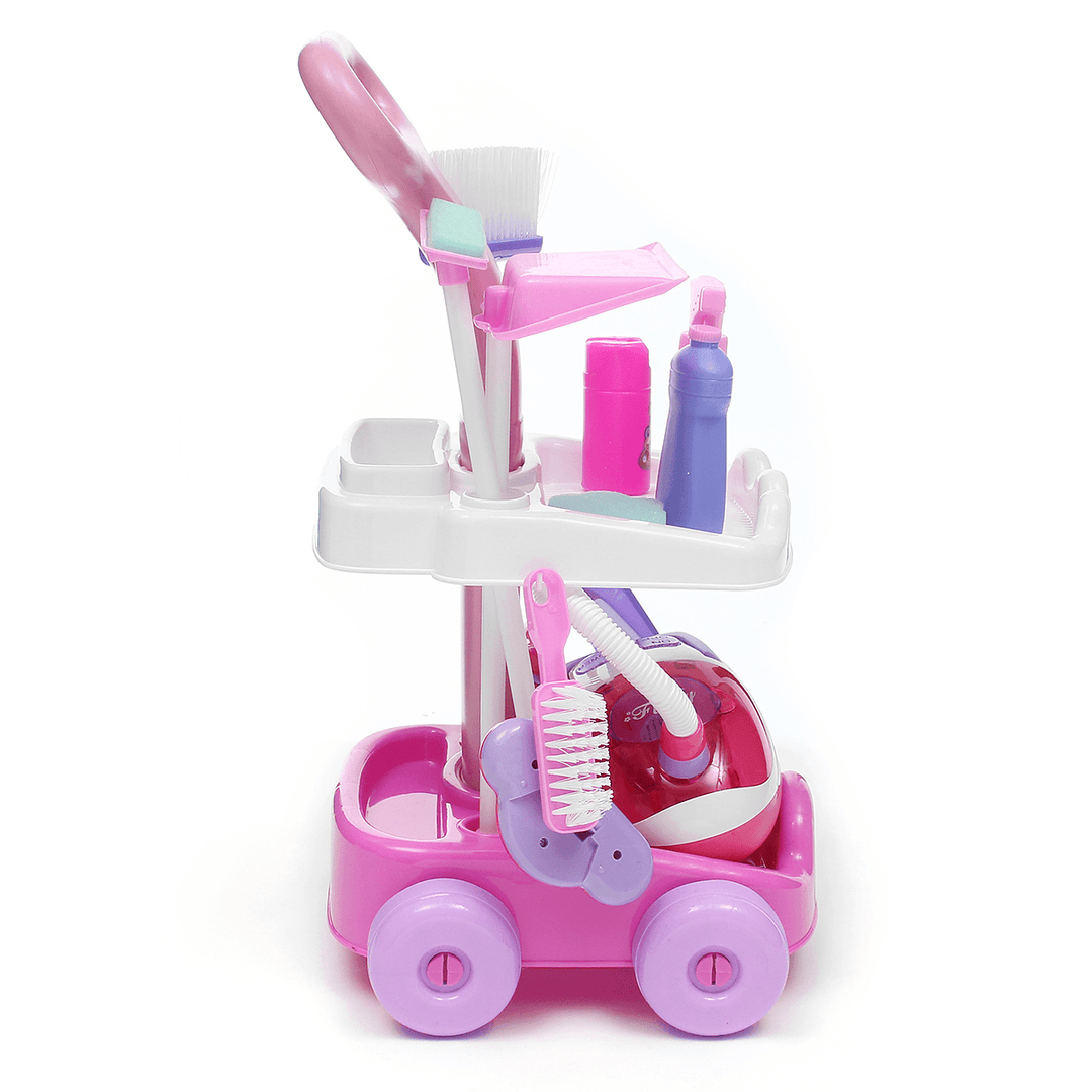 Kids Pretend Play Cleaning Trolley Set Toys Broom Mop Bucket Tools Duster Cleaner - Trendha