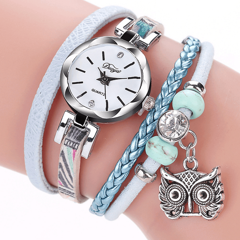 DUOYA Cute Style Owl Pendant Ladies Bracelet Watch Fashion Women Wrist Watch - Trendha