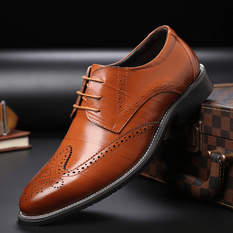 Menico Men Brief Cowhide Lace-Up Pointed Toe Business Dress Shoes - Trendha