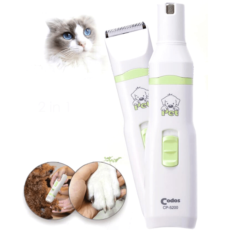 2 in 1 Professional Pet Dog Cat Hair Trimmer Paw Nail Grinder Grooming Clippers Nail Cutter Hair Cutting Machine Pet Care Tool - Trendha